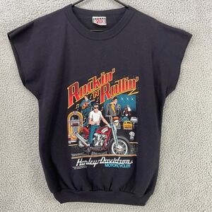 Harley Davidson Sweatshirt Unisex Large Black Excellent 1987 Rockin n Rollin Cut